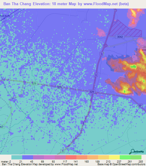 Ban Tha Chang,Thailand Elevation Map