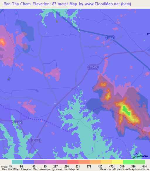 Ban Tha Cham,Thailand Elevation Map