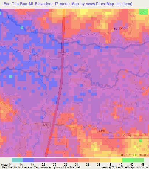 Ban Tha Bun Mi,Thailand Elevation Map