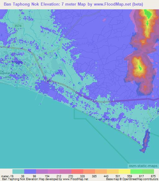 Ban Taphong Nok,Thailand Elevation Map