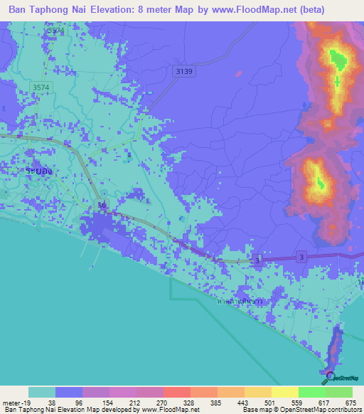 Ban Taphong Nai,Thailand Elevation Map