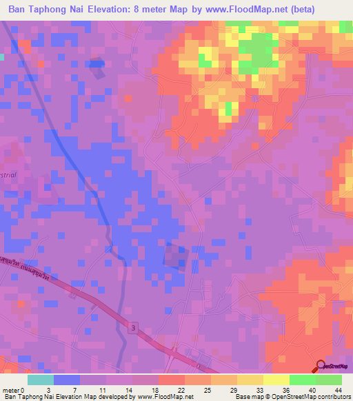 Ban Taphong Nai,Thailand Elevation Map
