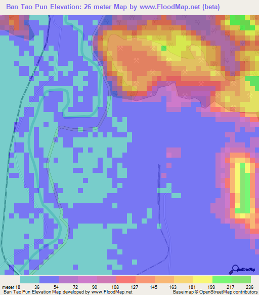 Ban Tao Pun,Thailand Elevation Map