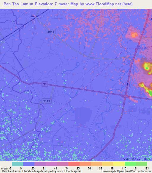 Ban Tao Lamun,Thailand Elevation Map