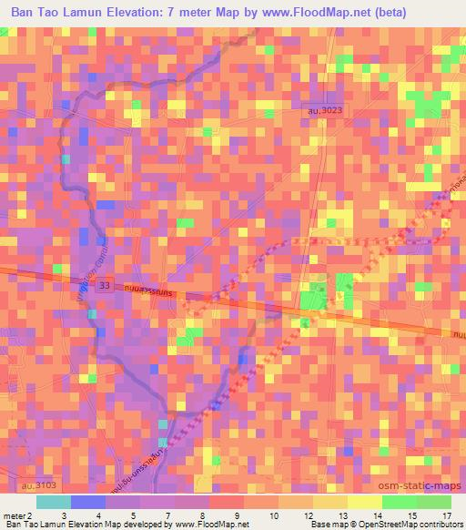 Ban Tao Lamun,Thailand Elevation Map