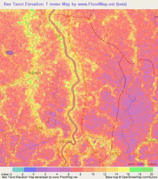 Ban Tanot,Thailand Elevation Map