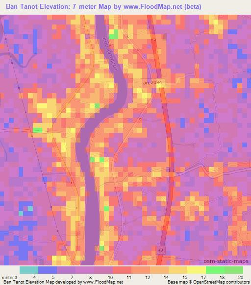 Ban Tanot,Thailand Elevation Map