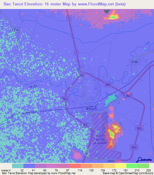 Ban Tanot,Thailand Elevation Map