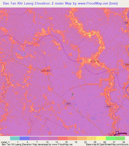 Ban Tan Khi Laeng,Thailand Elevation Map