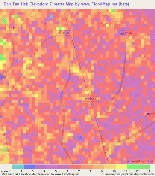 Ban Tan Hak,Thailand Elevation Map