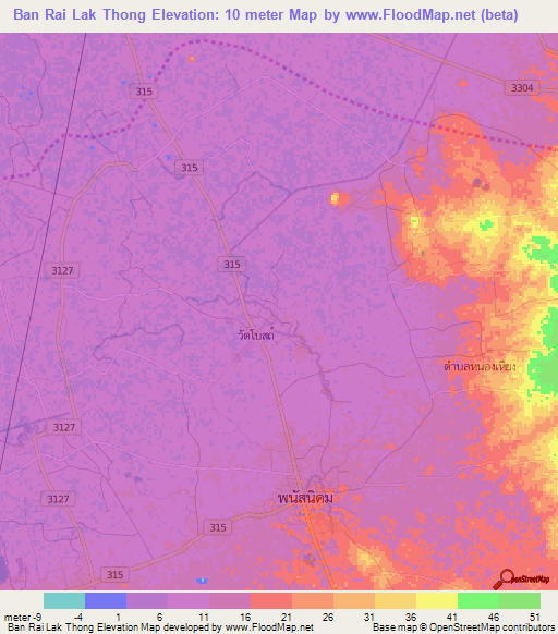 Ban Rai Lak Thong,Thailand Elevation Map