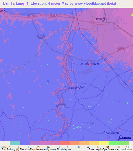 Ban Ta Lung (1),Thailand Elevation Map