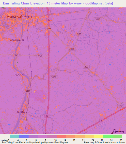 Ban Taling Chan,Thailand Elevation Map