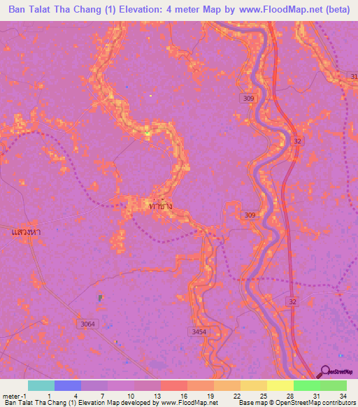 Ban Talat Tha Chang (1),Thailand Elevation Map