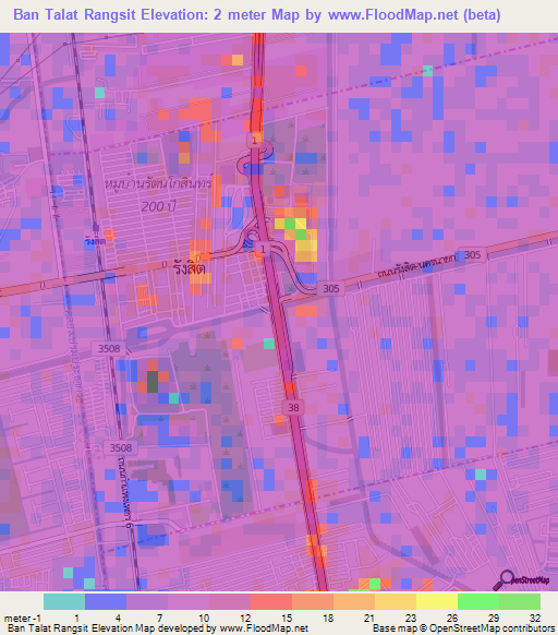 Ban Talat Rangsit,Thailand Elevation Map