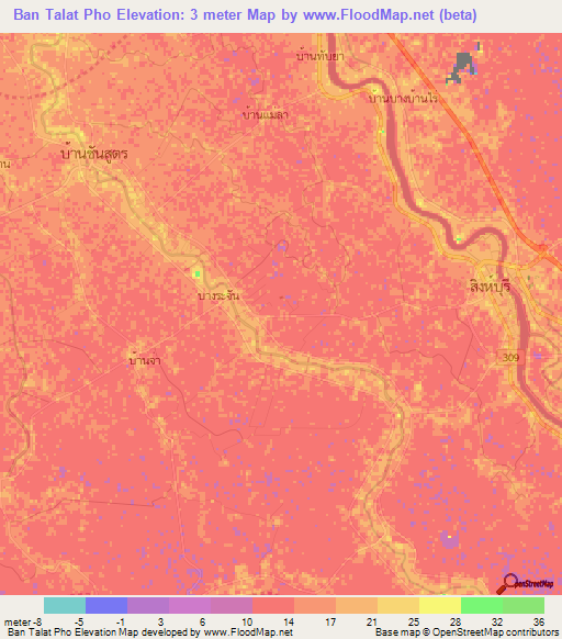 Ban Talat Pho,Thailand Elevation Map