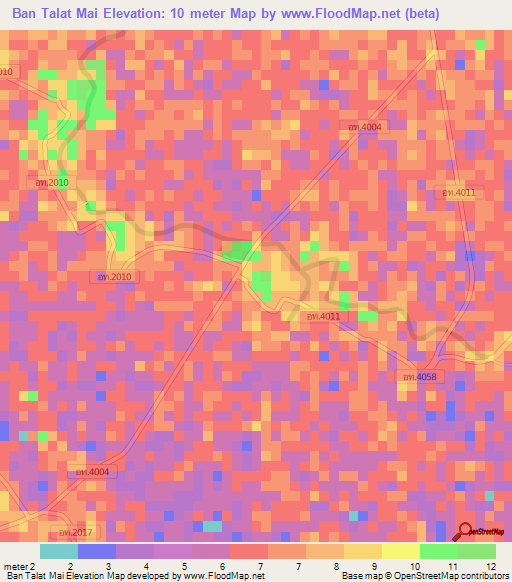 Ban Talat Mai,Thailand Elevation Map