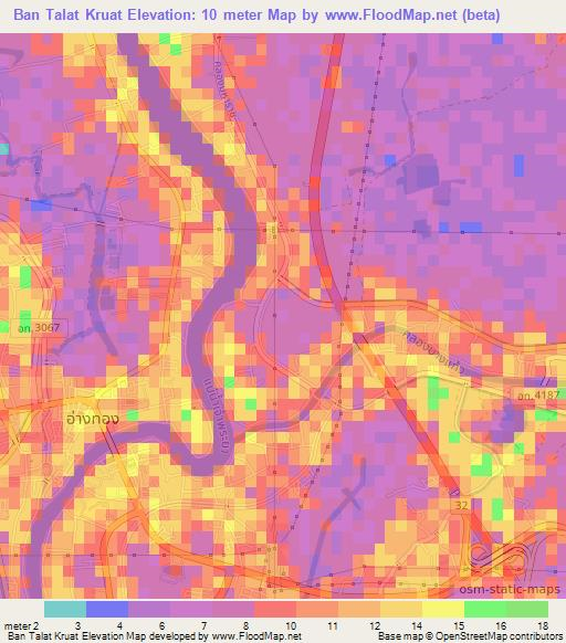Ban Talat Kruat,Thailand Elevation Map