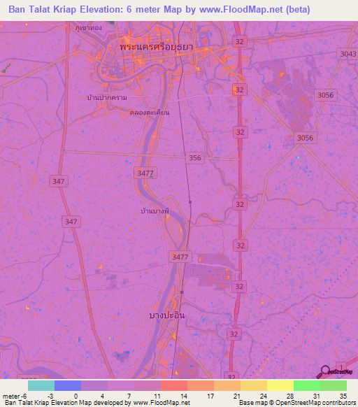 Ban Talat Kriap,Thailand Elevation Map