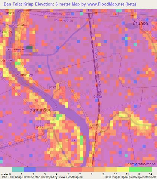 Ban Talat Kriap,Thailand Elevation Map