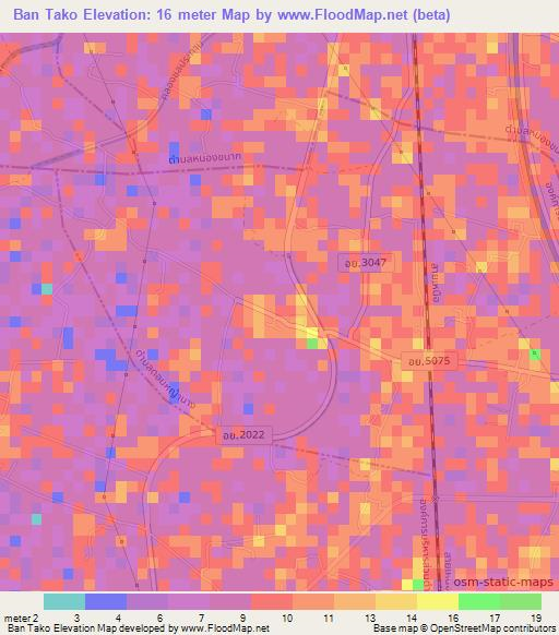 Ban Tako,Thailand Elevation Map