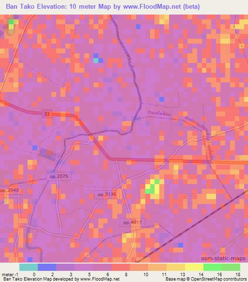 Ban Tako,Thailand Elevation Map