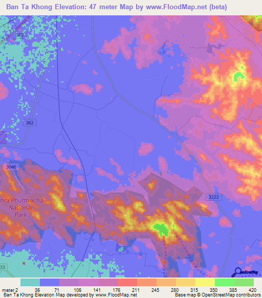Ban Ta Khong,Thailand Elevation Map