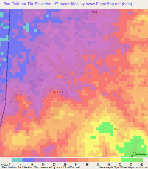 Ban Takhian Tia,Thailand Elevation Map