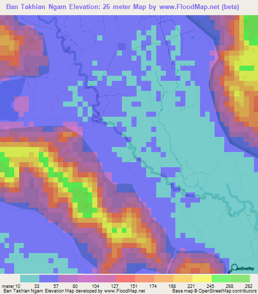 Ban Takhian Ngam,Thailand Elevation Map