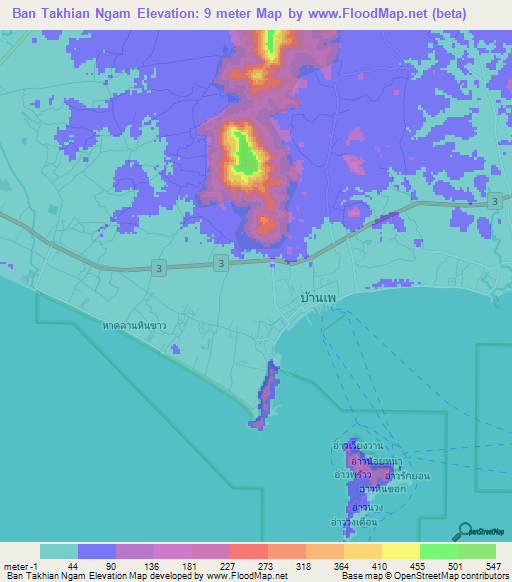 Ban Takhian Ngam,Thailand Elevation Map