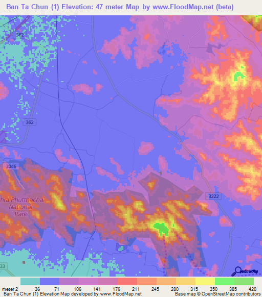 Ban Ta Chun (1),Thailand Elevation Map