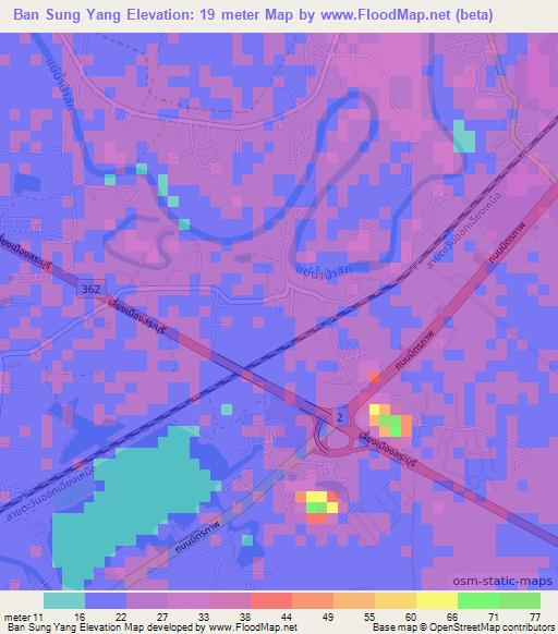 Ban Sung Yang,Thailand Elevation Map