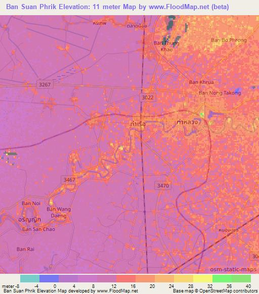 Ban Suan Phrik,Thailand Elevation Map
