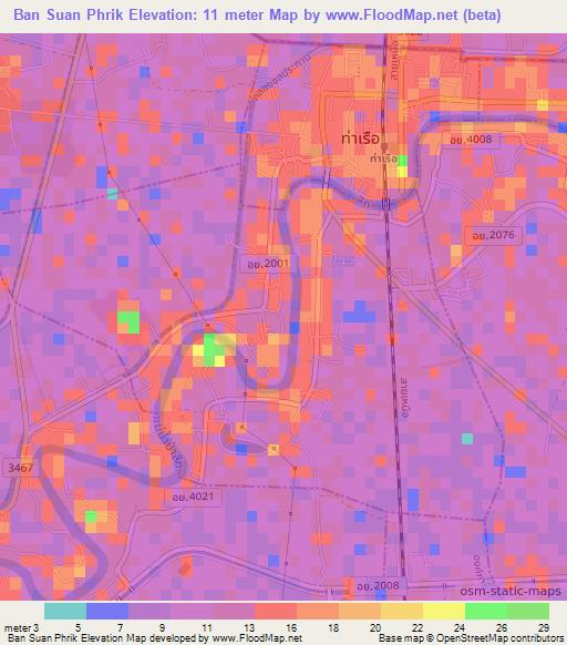 Ban Suan Phrik,Thailand Elevation Map