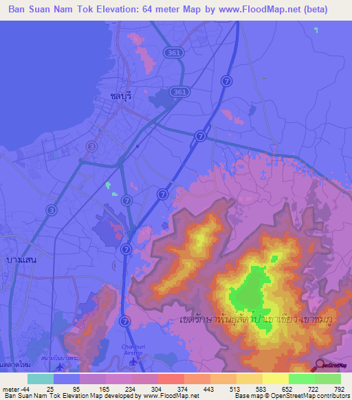 Ban Suan Nam Tok,Thailand Elevation Map