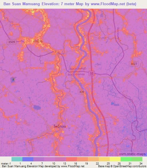 Ban Suan Mamuang,Thailand Elevation Map