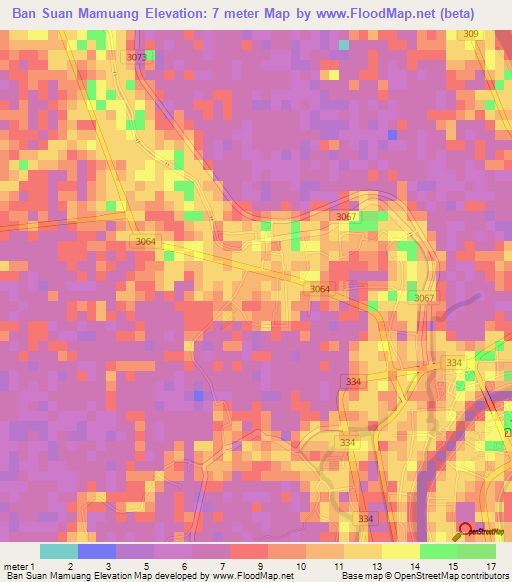 Ban Suan Mamuang,Thailand Elevation Map
