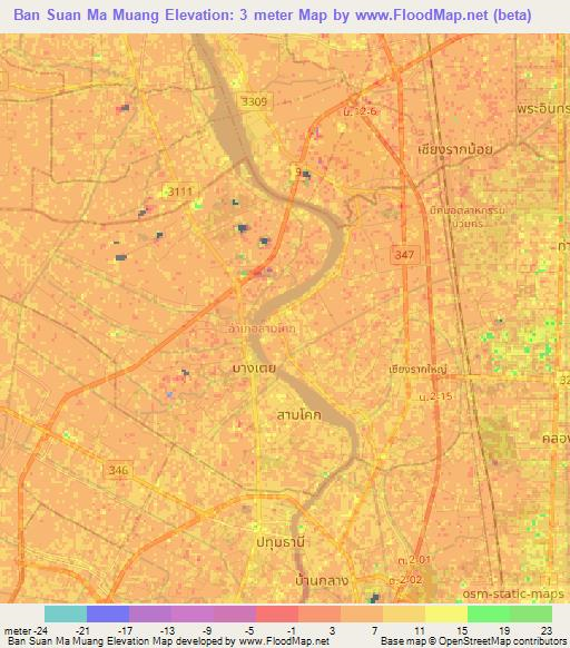 Ban Suan Ma Muang,Thailand Elevation Map