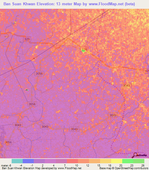 Ban Suan Khwan,Thailand Elevation Map