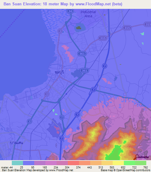 Ban Suan,Thailand Elevation Map