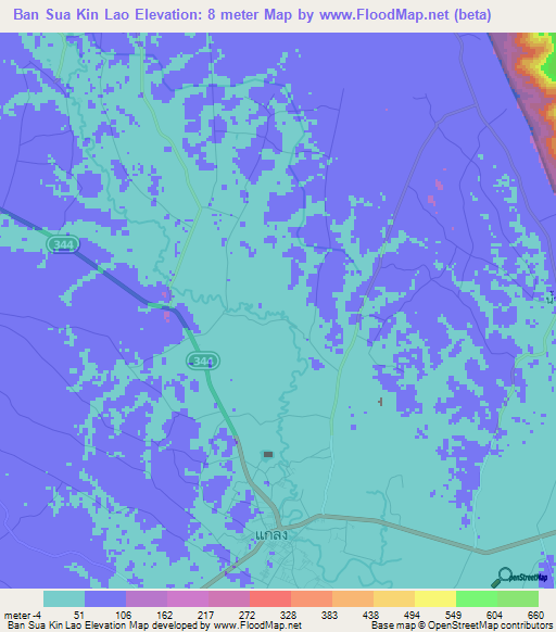 Ban Sua Kin Lao,Thailand Elevation Map