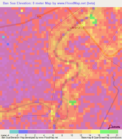 Ban Sua,Thailand Elevation Map