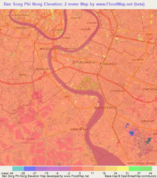 Ban Song Phi Nong,Thailand Elevation Map