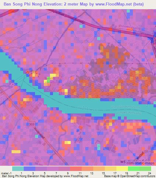 Ban Song Phi Nong,Thailand Elevation Map