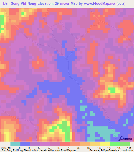 Ban Song Phi Nong,Thailand Elevation Map