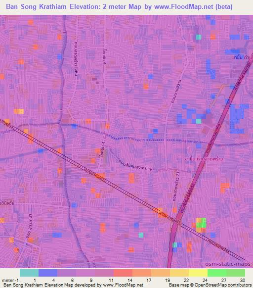 Ban Song Krathiam,Thailand Elevation Map