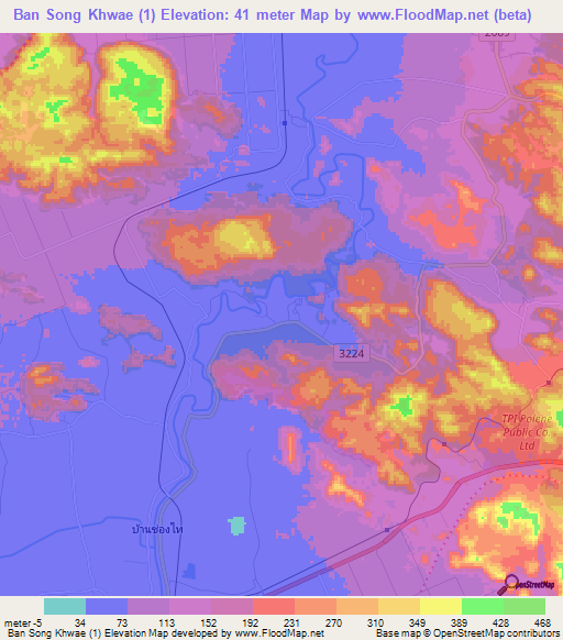 Ban Song Khwae (1),Thailand Elevation Map