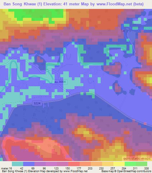 Ban Song Khwae (1),Thailand Elevation Map