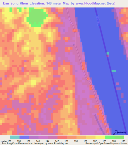 Ban Song Khon,Thailand Elevation Map
