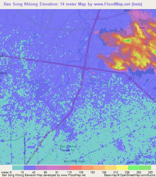 Ban Song Khlong,Thailand Elevation Map